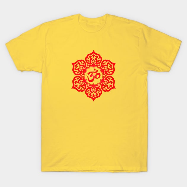 Red Lotus Flower Yoga Om T-Shirt by jeffbartels